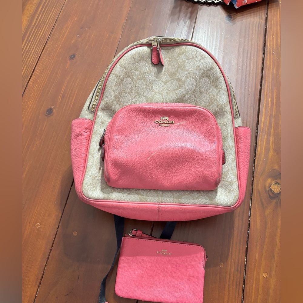 Coach Pink and Tan Women's Backpack with Wallet - Picture 2 of 9